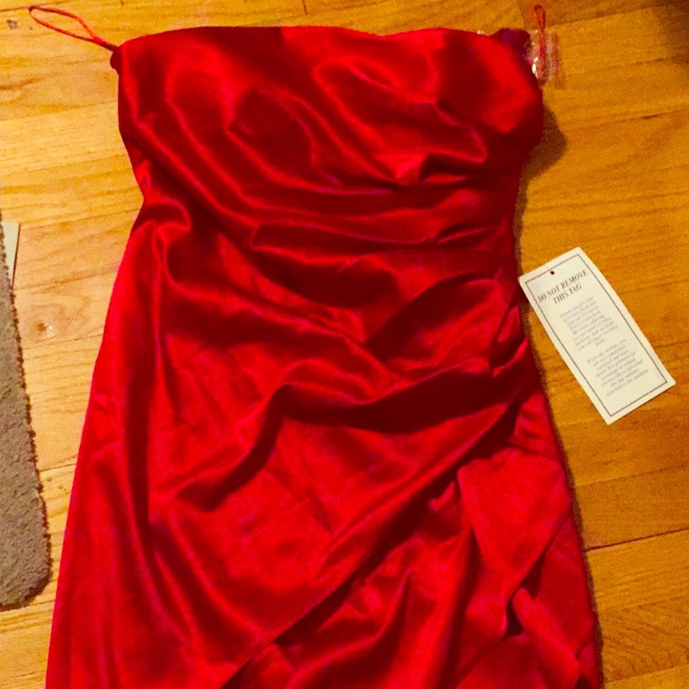 Strapless satin tulip hem dress 12